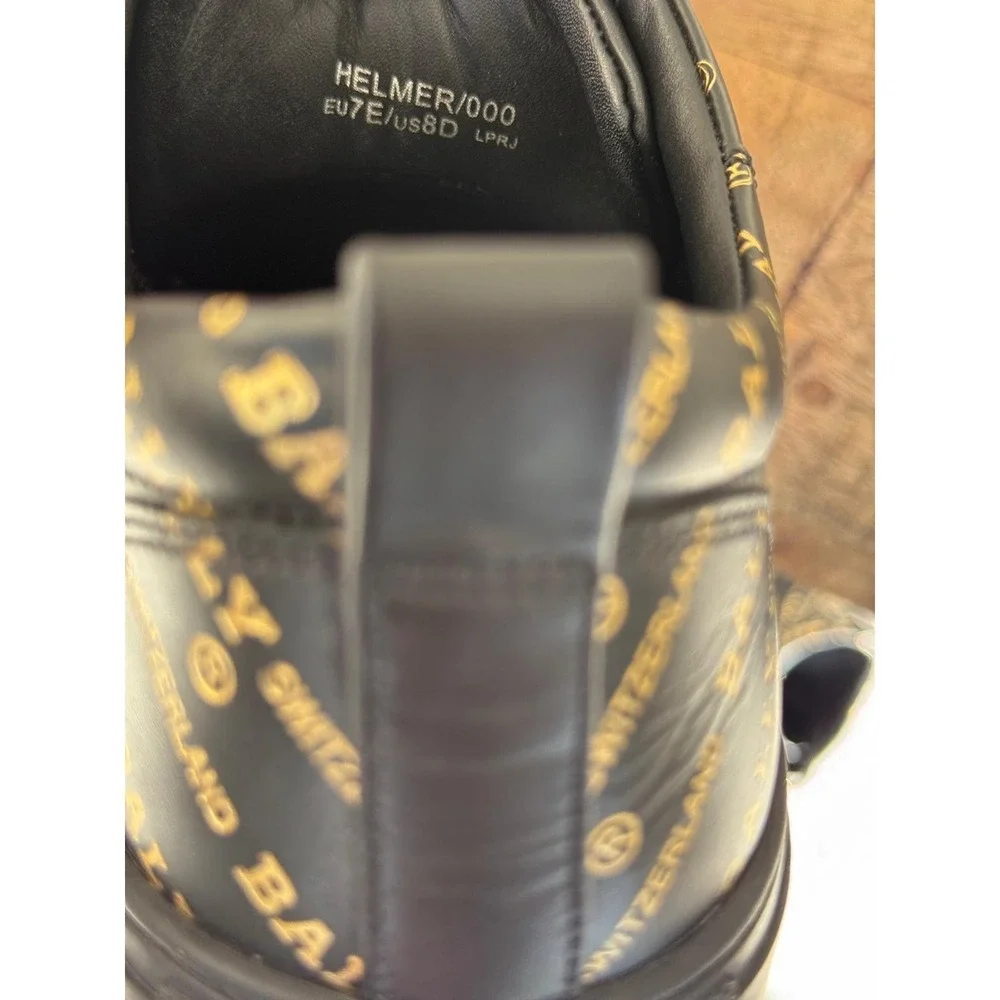 Bally Helmer Metallic Gold Logo All Over Print Leather Low Top Sneaker‎ Shoes 8D